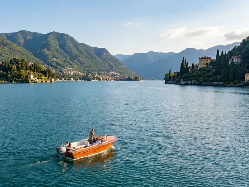 Detail of handcrafted wooden boat deck on Lake Como